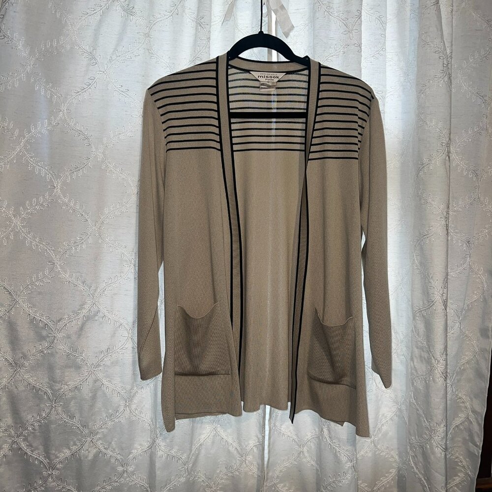 Exclusively Misook Black and Tan Cardigan Sweater Size Medium Petite